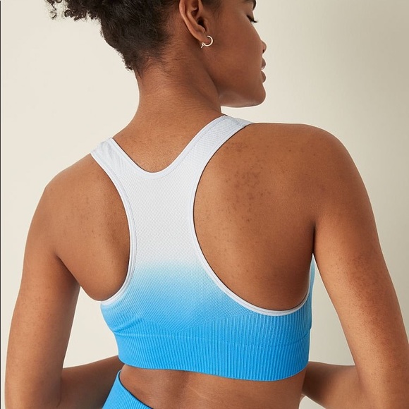 Vs Victorias Secret Pink Seamless Lined Gym Sports Bra Top Hydrangea Blue L - Picture 2 of 7
